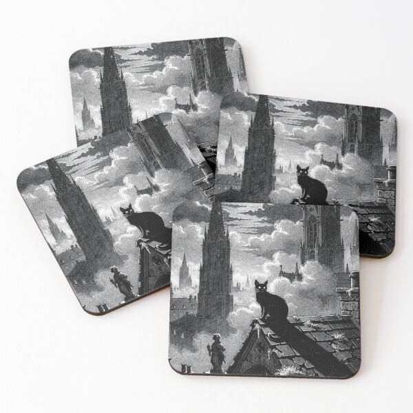 Item preview, The Black Cat on the Gothic Roof designed and sold by darkgothicart.