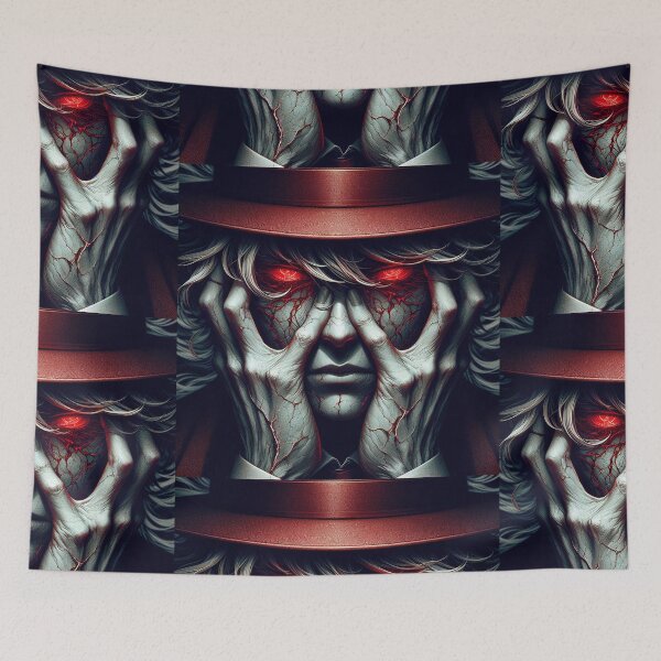 Item preview, Shattered Psyche: Dark Anime Terror with Cracked Porcelain Face, Glowing Red Eyes, and Spreading Veins of Madness designed and sold by MouradStudio.