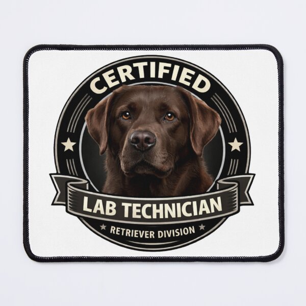 Item preview, Certified Lab Technician (Retriever Division) – Chocolate Labrador Funny Dog Badge Design designed and sold by 486DesignCo.