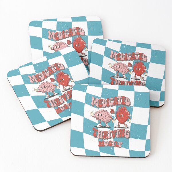 Item preview, Medicated & Thriving Mostly – Retro Brain & Heart Charactersk designed and sold by LaPolilladPapel.