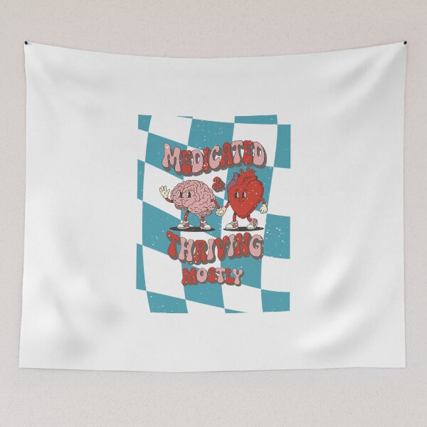Item preview, Medicated & Thriving Mostly – Retro Brain & Heart Charactersk designed and sold by LaPolilladPapel.