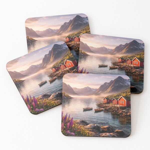 Item preview, Mountain Lake Cabins at Sunset designed and sold by Yomere.