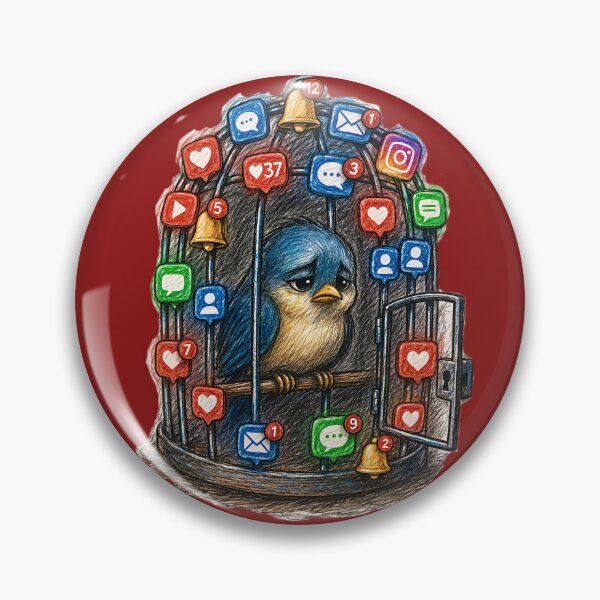 Item preview, Bird in Notification Cage Sticker – Social Media Addiction Animal Art designed and sold by Felixuss.
