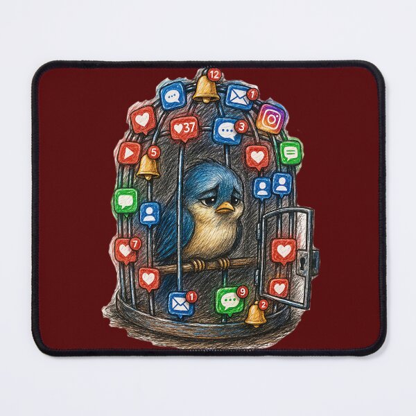 Item preview, Bird in Notification Cage Sticker – Social Media Addiction Animal Art designed and sold by Felixuss.