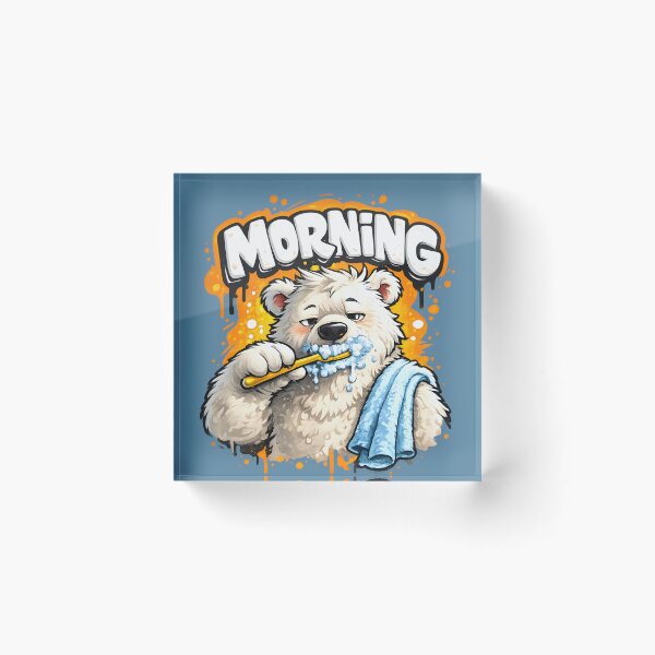 Item preview, Funny Morning Polar Bear Brushing Teeth – Cute Graffiti Bubble Typography Sticker designed and sold by MimiSabu.