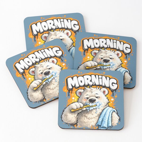 Item preview, Funny Morning Polar Bear Brushing Teeth – Cute Graffiti Bubble Typography Sticker designed and sold by MimiSabu.