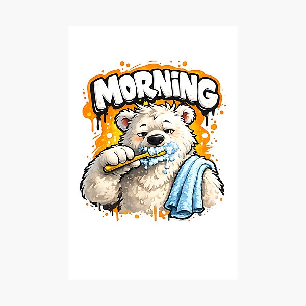 Item preview, Funny Morning Polar Bear Brushing Teeth – Cute Graffiti Bubble Typography Sticker designed and sold by MimiSabu.
