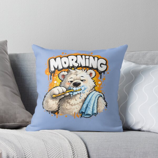 Item preview, Funny Morning Polar Bear Brushing Teeth – Cute Graffiti Bubble Typography Sticker designed and sold by MimiSabu.