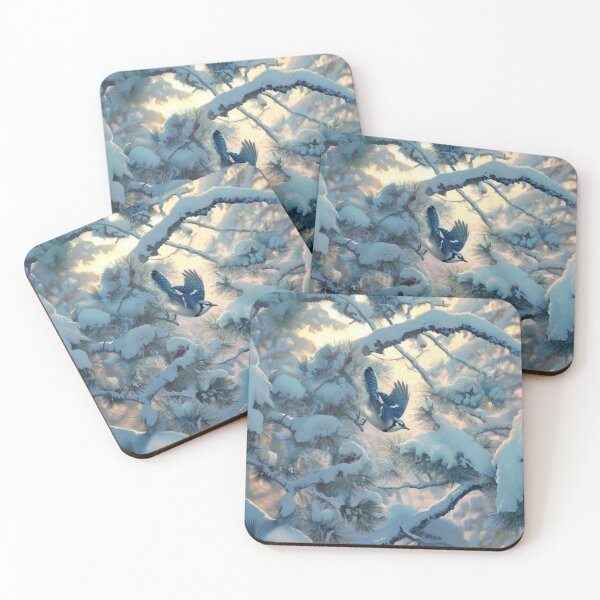 Item preview, A Blue Jay darting in snowy pine branches, Birds in Motion designed and sold by CDC40.