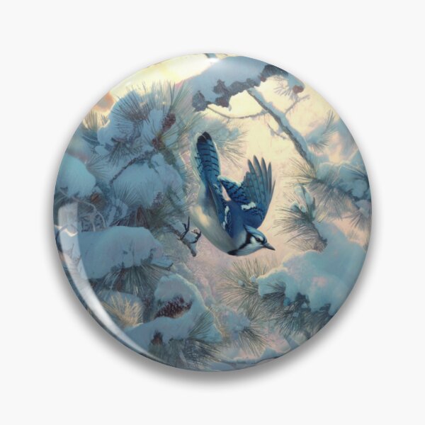 Item preview, A Blue Jay darting in snowy pine branches, Birds in Motion designed and sold by CDC40.