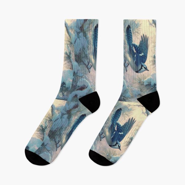 Item preview, A Blue Jay darting in snowy pine branches, Birds in Motion designed and sold by CDC40.