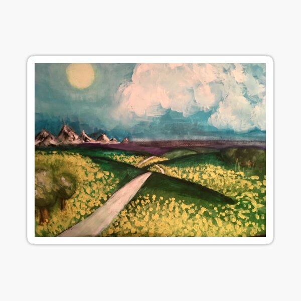 Forsythia Fields - original painting by mjh, 2018 Sticker