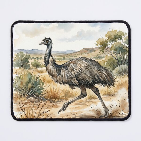 Item preview, Emu Watercolor Art - Running Australian Wildlife Outback Landscape designed and sold by RubisLeaf.