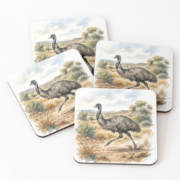 Item preview, Emu Watercolor Art - Running Australian Wildlife Outback Landscape designed and sold by RubisLeaf.