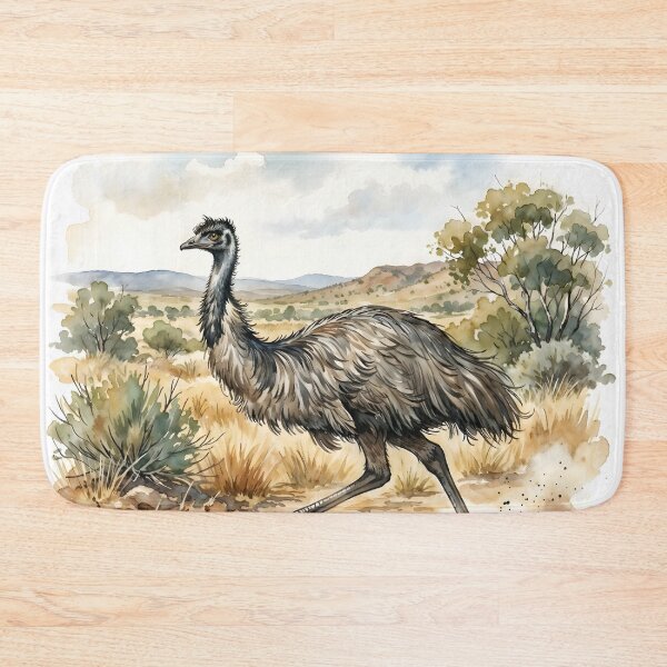 Item preview, Emu Watercolor Art - Running Australian Wildlife Outback Landscape designed and sold by RubisLeaf.