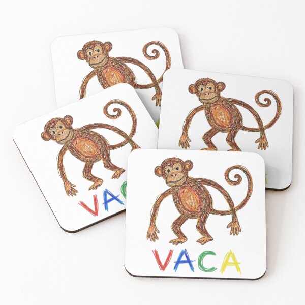 Item preview, Naive Crayon Monkey & 'VACA' Spanish Text Whimsical Art Print designed and sold by Maangata Art.