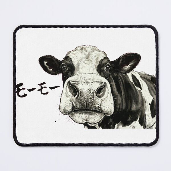 Item preview, Cow Portrait Moo Moo Japanese Text Ink Art Black & White designed and sold by Maangata Art.