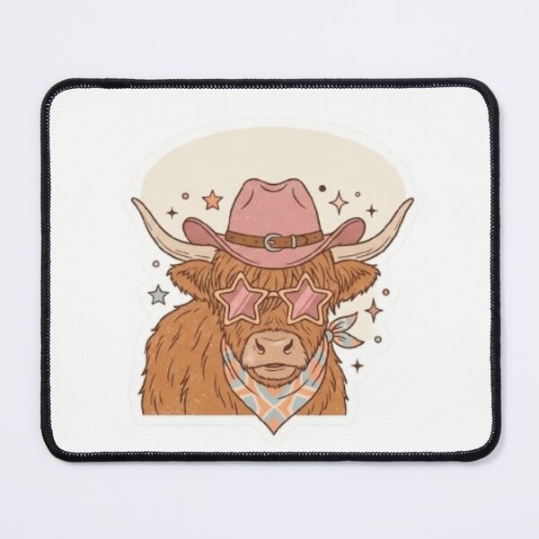 Item preview, “Cool Highland Cow – Western Boho Cow with Hat and Star Glasses” designed and sold by abdelski.