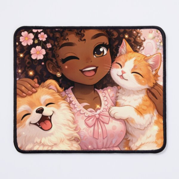 Item preview, Cute Girl with Pets| Cat & Dog Lover Aesthetic Illustration | Adorable Animal Friendship Art designed and sold by PrincSaraStudio.