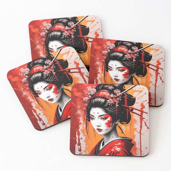 Item preview,  Geisha orange and red splash  art, traditional hairstyle designed and sold by Coolparrotgirl.