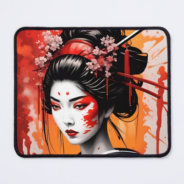 Item preview,  Geisha orange and red splash  art, traditional hairstyle designed and sold by Coolparrotgirl.