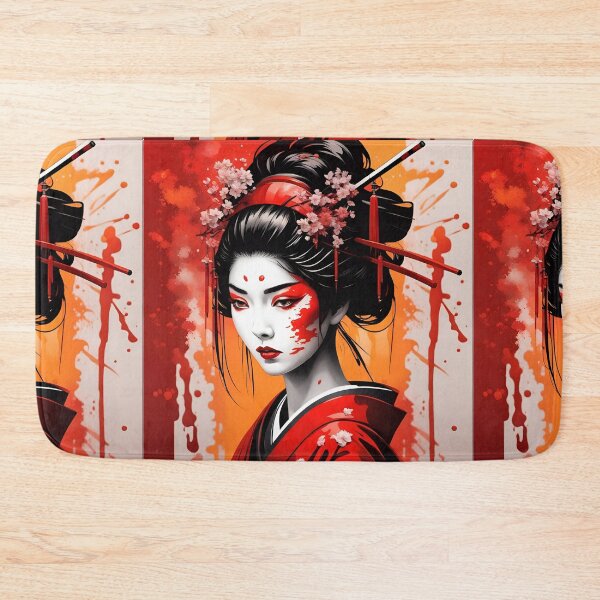Item preview,  Geisha orange and red splash  art, traditional hairstyle designed and sold by Coolparrotgirl.