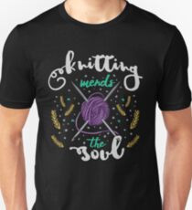 Knitting Mends The Soul Tailor Print Slim Fit T-Shirt