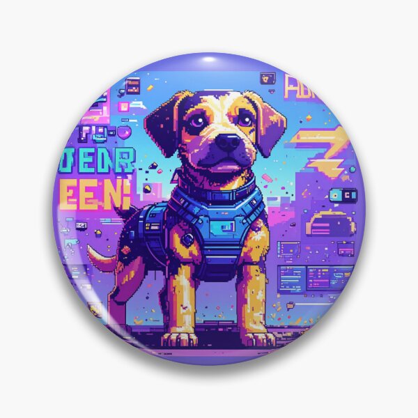 Item preview, Cyberpunk Pixel Art Dog in Tech Armor – Neon Synthwave Puppy designed and sold by JR_Concept.