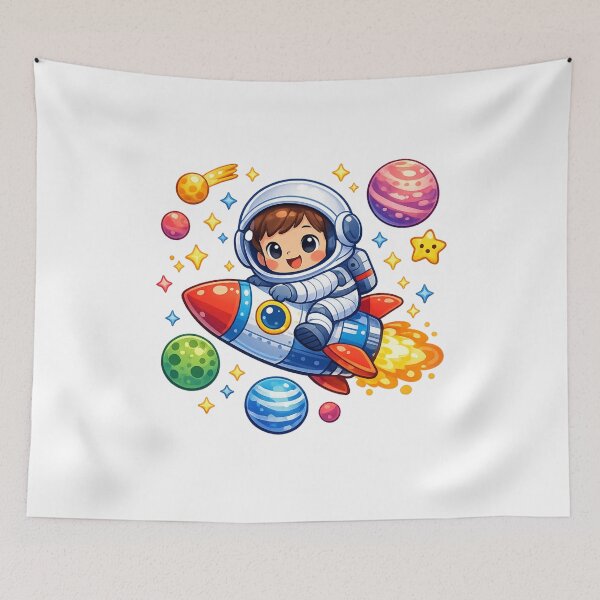 Item preview, Cute Child Astronaut Riding Rocket - Colorful Space Adventure designed and sold by MKreative Studio.