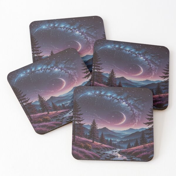 Item preview, Celestial Night Sky Over Mountains – Dreamy Galaxy Moon Landscape Art designed and sold by BeautifulVirtues.