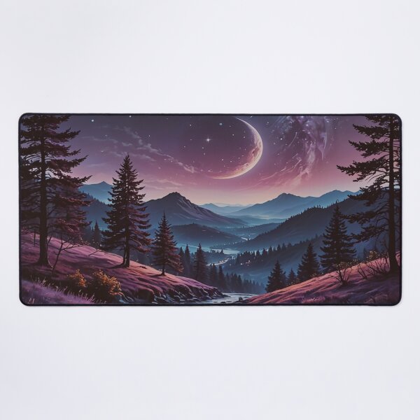 Item preview, Celestial Night Sky Over Mountains – Dreamy Galaxy Moon Landscape Art designed and sold by BeautifulVirtues.