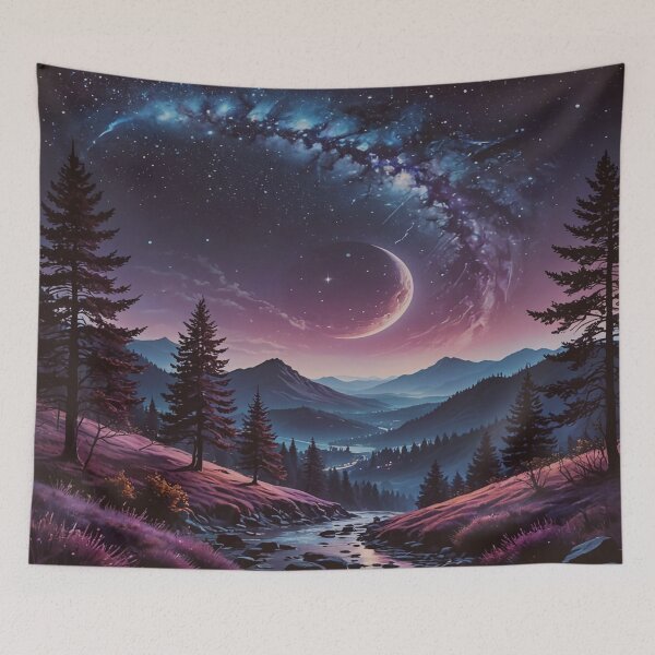 Item preview, Celestial Night Sky Over Mountains – Dreamy Galaxy Moon Landscape Art designed and sold by BeautifulVirtues.
