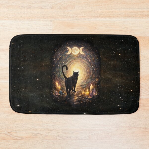 Item preview,  Black cat silhouette (My Familiar) walking toward a radiant cosmic portal designed and sold by MysticOzzy.