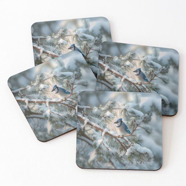 Item preview, A Blue Jay darting in snowy pine branches, Birds in Motion designed and sold by CDC40.