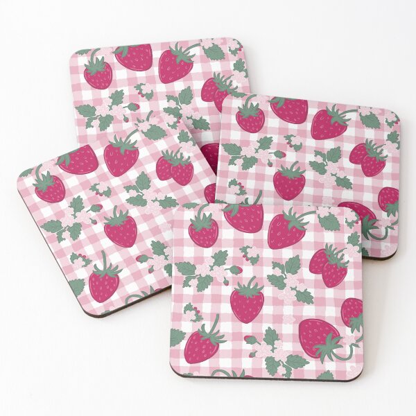 Item preview, pink strawberry gingham  designed and sold by KitschByKate.