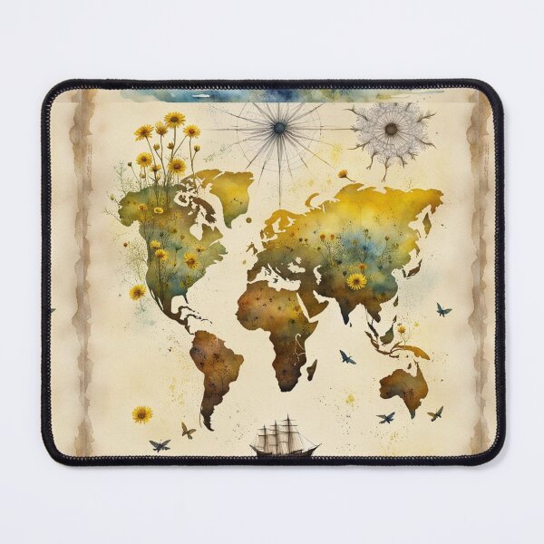 Item preview, Beautiful old map, landscape,  mountains, lake, trees, ocean, sailing designed and sold by Coolparrotgirl.