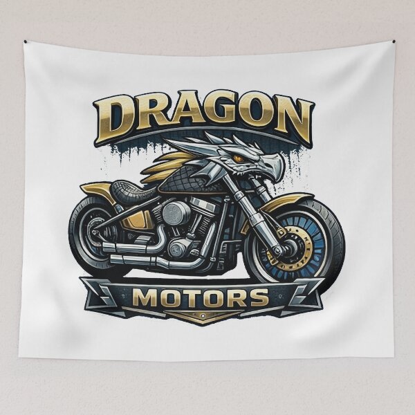 Item preview, Dragon Motors Custom Chopper Motorcycle Gold Chrome Biker Art designed and sold by SasquatchTrail.