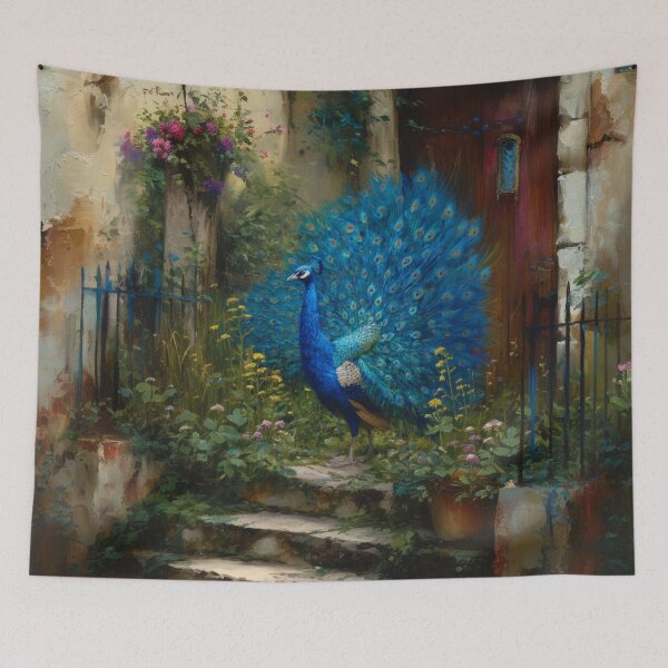 Item preview, A majestic Peacock displaying its full tail in a palace garden, Birds in Motion designed and sold by CDC40.
