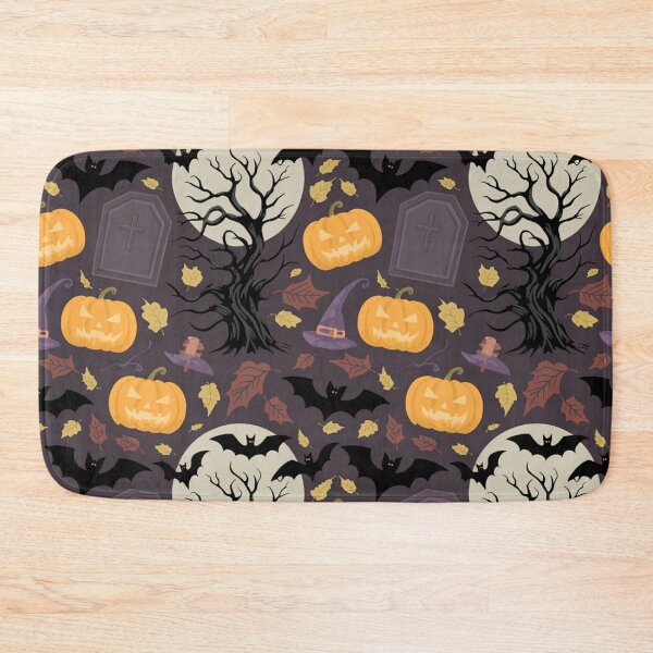 Item preview, Halloween Seamless Pattern – Pumpkins, Bats & Spooky Trees designed and sold by Midnight Veil Designs.