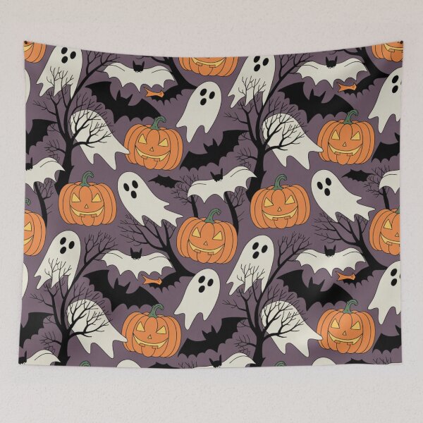 Item preview, Halloween Seamless Pattern – Pumpkins, Ghosts & Bats designed and sold by Midnight Veil Designs.