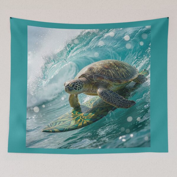 Item preview, Stoked Sea Turtle Rides the Waves  designed and sold by Tridentulus.