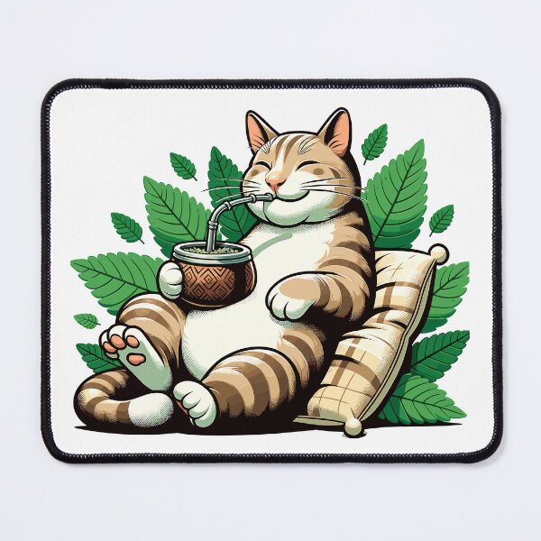 Item preview, Cat Drinking Yerba Mate Cozy Relax Design designed and sold by CyfroweMysli.