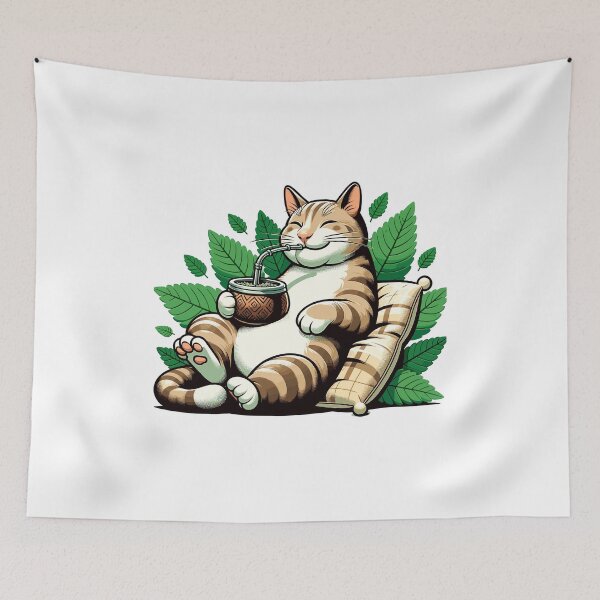 Item preview, Cat Drinking Yerba Mate Cozy Relax Design designed and sold by CyfroweMysli.