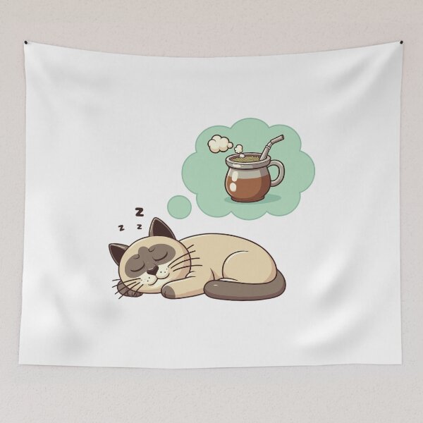 Item preview, Sleeping Cat Dreaming of Yerba Mate Cute Relax Design designed and sold by CyfroweMysli.