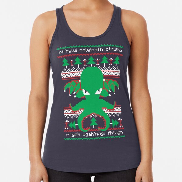 Cthulhu Cultist Christmas - Cthulhu Ugly Christmas Sweater Racerback Tank Top