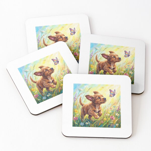 Item preview, Cute dog running through the flowers chasing a butterfly designed and sold by carlsmart1.