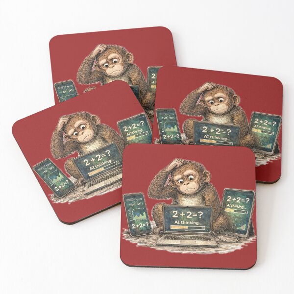 Item preview, Monkey Thinking 2+2 Sticker – Funny Technology and Intelligence Humor Art designed and sold by Felixuss.