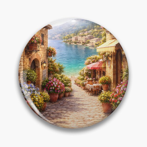 Item preview, Encantador callejón de pueblo costero mediterráneo con flores en flor. designed and sold by MALStoreDesign.