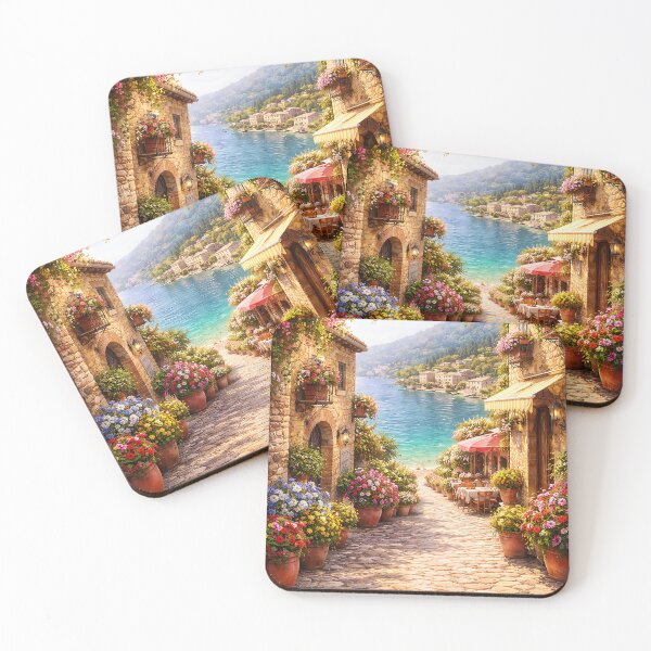 Item preview, Charming Mediterranean Coastal Village Alley with Blooming Flowers designed and sold by MALStoreDesign.