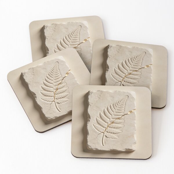 Item preview, Minimalist Fern Fossil Stone Relief - Modern Japandi Gold Art - Part 1 designed and sold by sana designer.